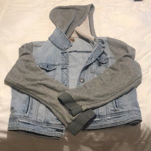 American eagle denim vest w/ sweatshirt hood/arms